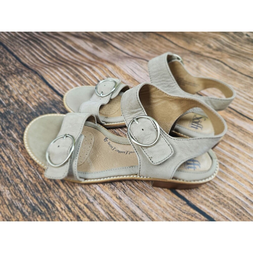 Sofft Nerissa Gray Taupe Sandal Womens 7.5 Low Block Heel Leather Buckle Comfort - Picture 5 of 11